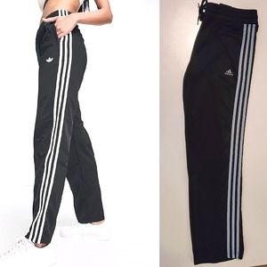 OFFER⚽️ ADIDAS Classic Relaxed Black Ligh Blue Striped Track Pants, Small